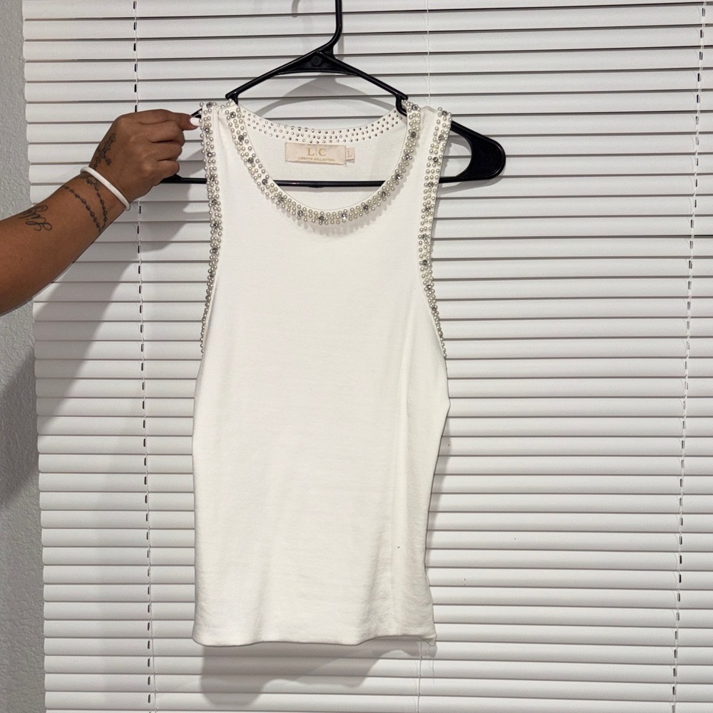 Embellished White Sleeveless Top